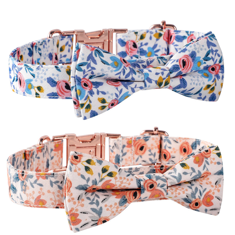 Floral Print Dog Collar with Bow Tie