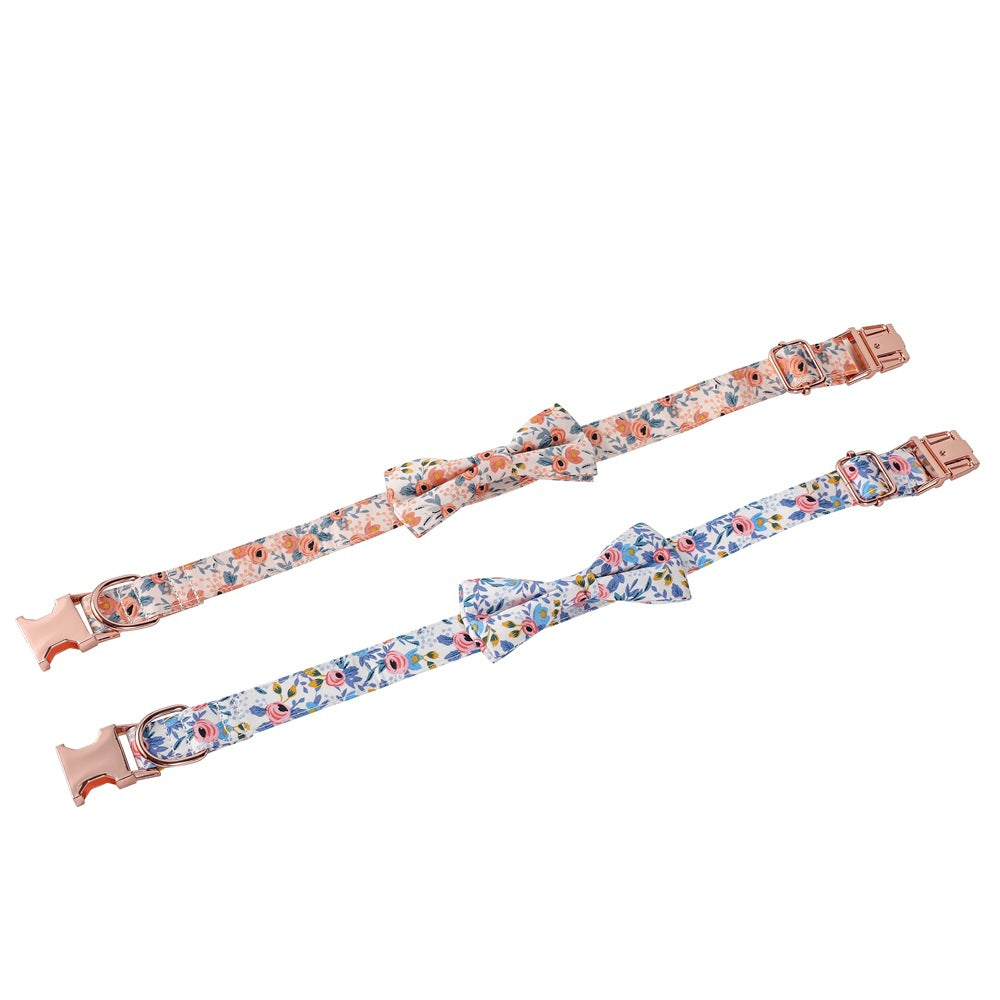 Floral Print Dog Collar with Bow Tie