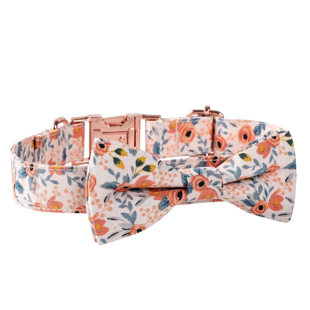 Floral Print Dog Collar with Bow Tie